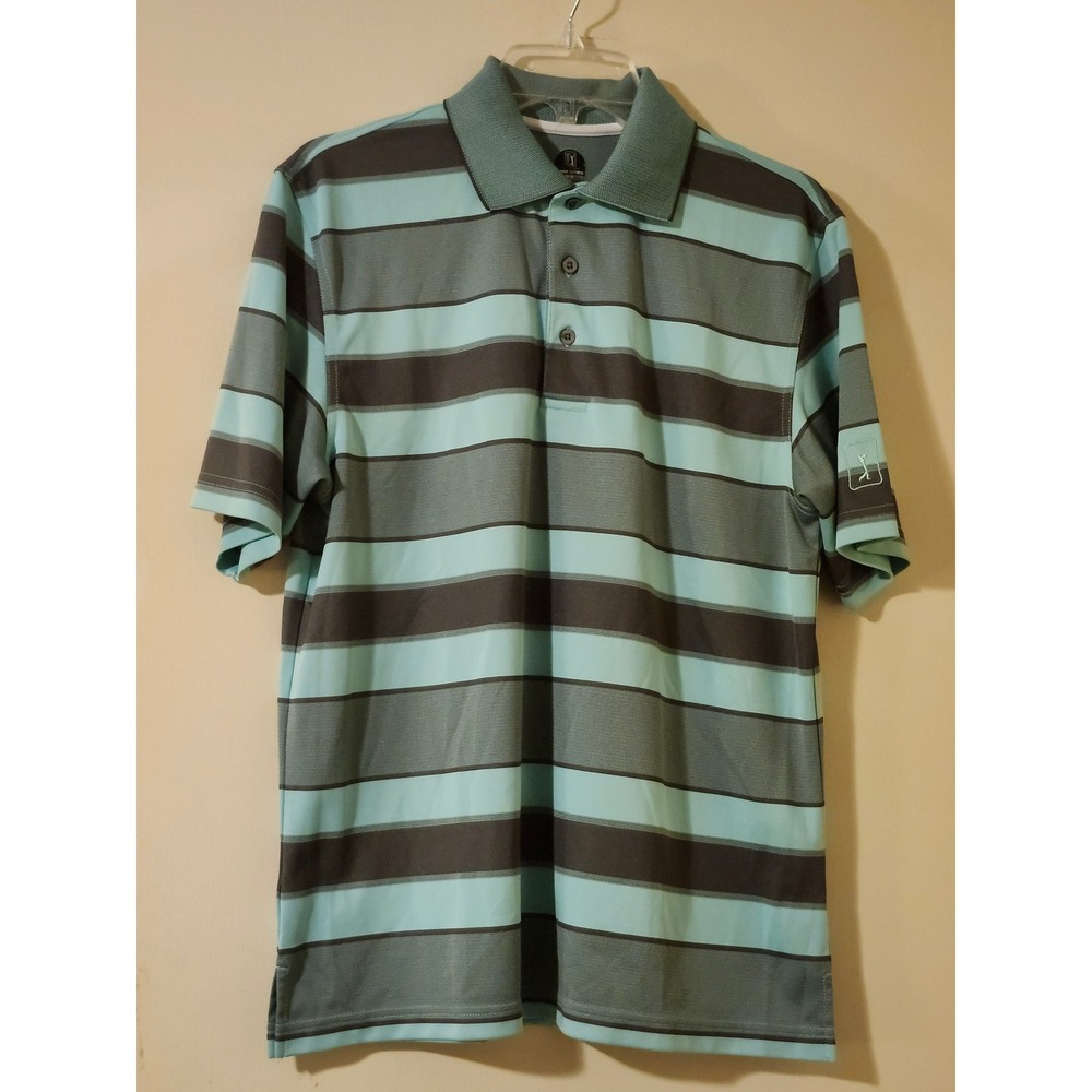 PGA Tour Pro Series Mens Striped Golf Polo Shirt Mint Green Grey Size Medium